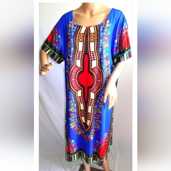 Jessica Taylor Women Plus Size L  Dashiki African Summer Sun Dress Blue - Picture 1 of 17